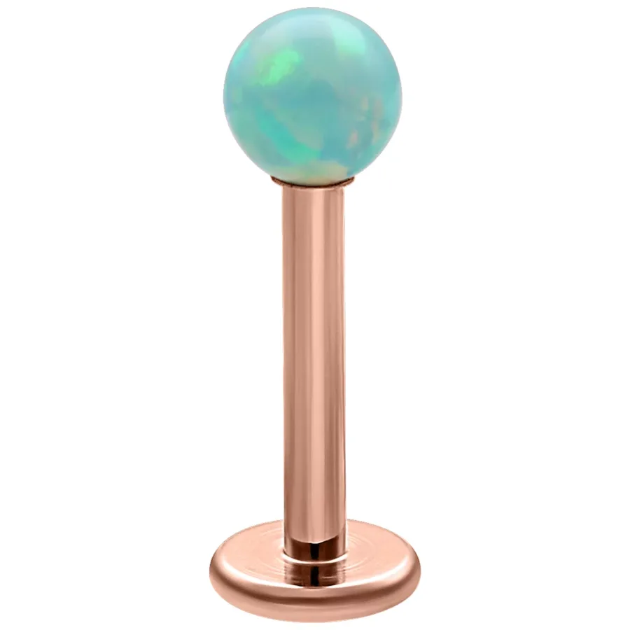 Mintgrüner synthetischer Opal auf roségoldenem Labret mit Außengewinde
