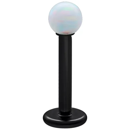Weißer synthetischer Opal auf schwarzem Titan Labret, Länge 5,0 mm