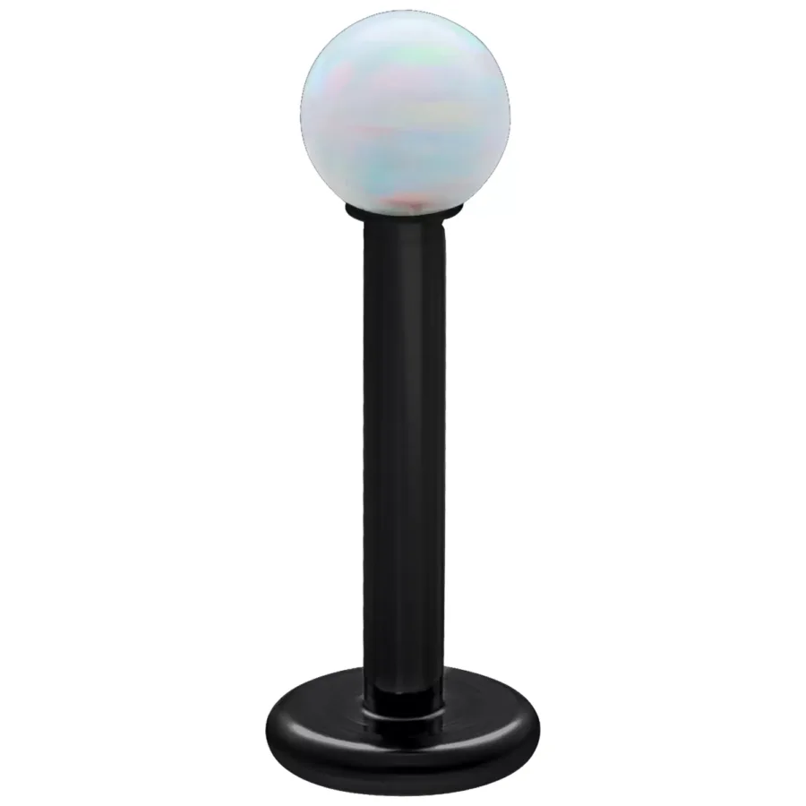 Weißer synthetischer Opal auf schwarzem Titan Labret, Länge 5,0 mm