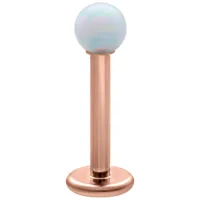 Weißer Opal Labret mit Roségold Beschichtung Labret mit weißem synthetischen Opal und roségoldenem Titanstab auf weißem Hintergrund