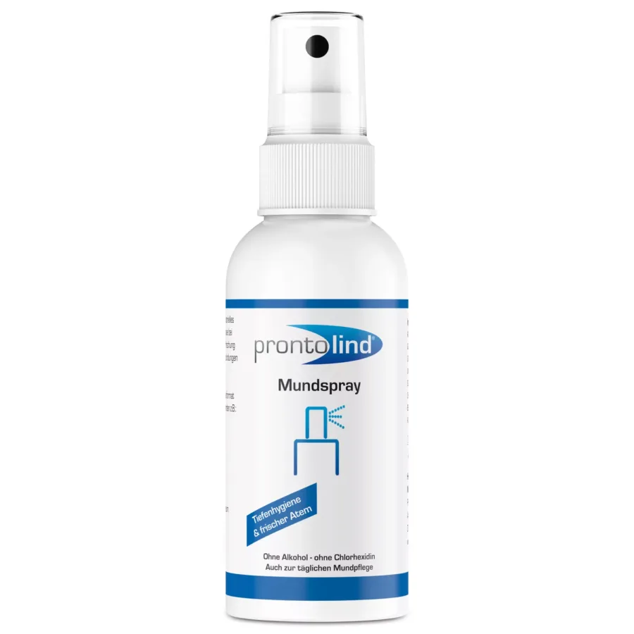 Weißes Prontolind Mundspray 75 ml auf weißem Hintergrund