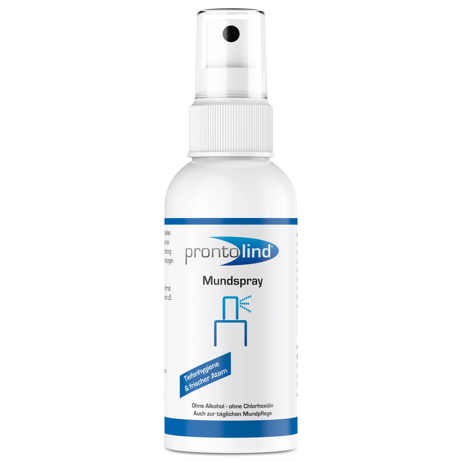 Prontolind Mundspray 75 ml für Piercing Pflege Weißes Prontolind Mundspray 75 ml auf weißem Hintergrund