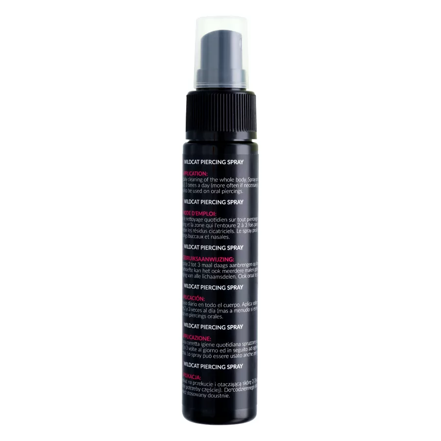 Piercingspray 60ml mit Aloe Vera Schwarze Sprühflasche mit Piercingspray, 60ml, auf weißem Hintergrund