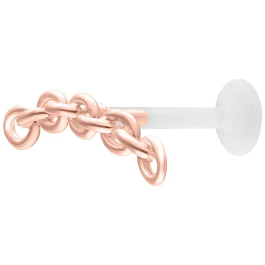 Roségoldenes Anchorchain Labret mit Push Fit, 5,0 mm Platte auf weißem Hintergrund
