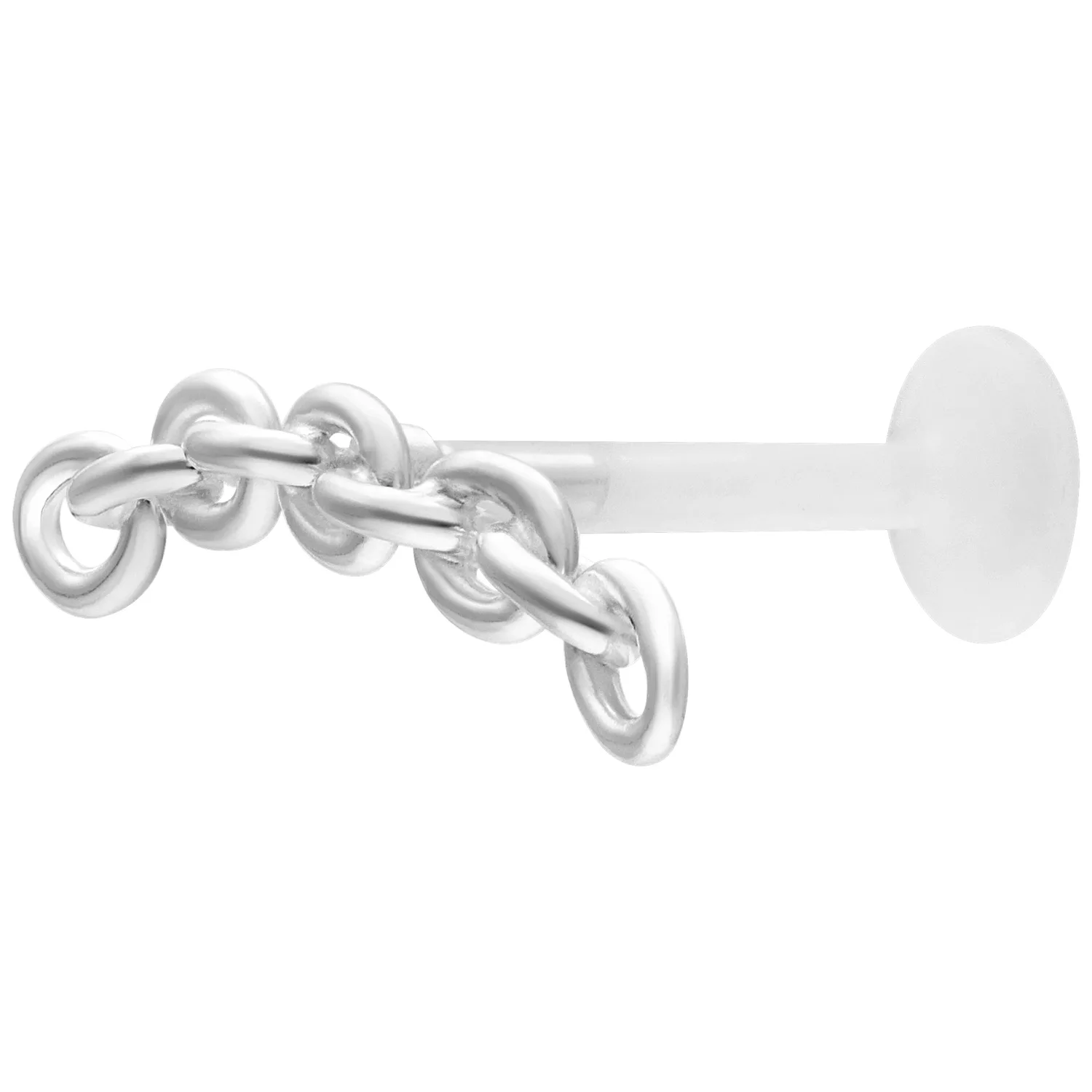 Silbernes Anchorchain Push Fit Labret Silbernes Labret mit Ankerkette und Push Fit auf weißem Hintergrund