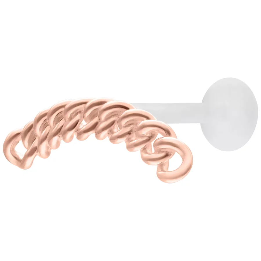 Chunky Chain Push Fit Labret in Roségold mit 5,0 mm Plattengröße auf weißem Hintergrund