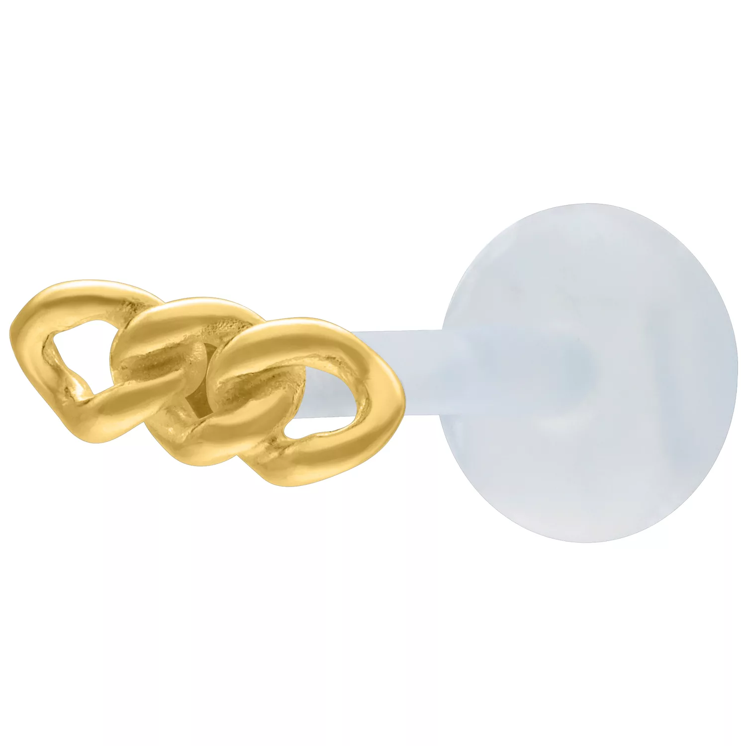 Goldenes Labret mit Kettendesign, 5,0 mm Goldenes Labret mit Kettendesign auf weißem Hintergrund