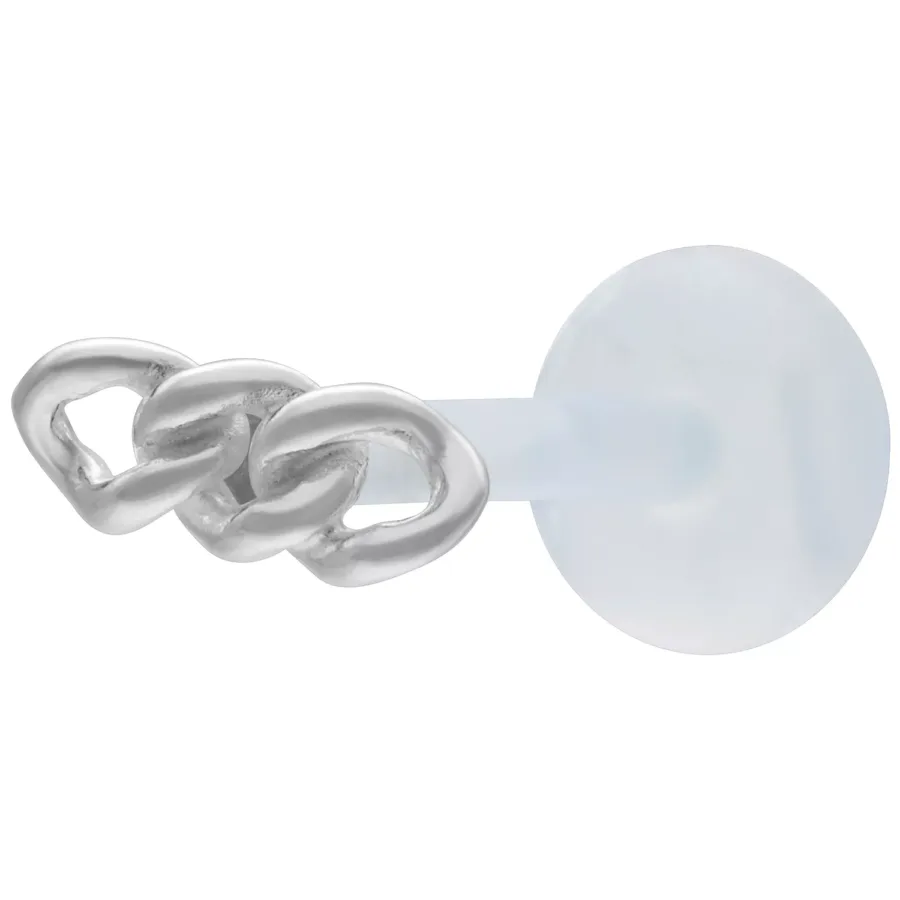 Silbernes Labret mit klobiger Kettenoptik auf hellem Hintergrund