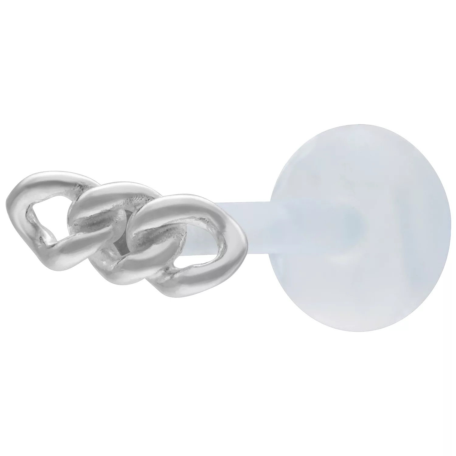 Silbernes Chunky Chain Push Fit Labret Silbernes Labret mit klobiger Kettenoptik auf hellem Hintergrund