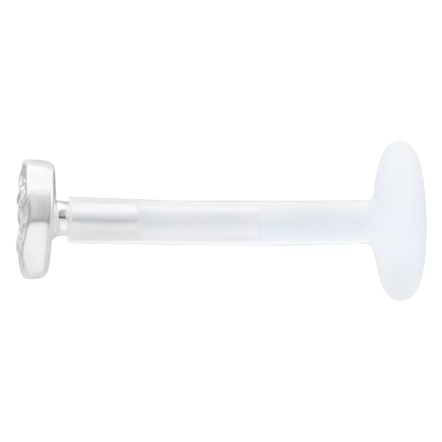 Silbernes Labret mit gehämmertem Aufsatz Silbernes Labret mit gehämmertem Aufsatz auf weißem Hintergrund