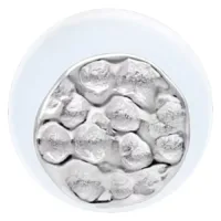 Silbernes Labret mit gehämmerter Oberfläche Nahaufnahme eines silbernen Labrets mit gehämmerter Oberfläche auf weißem Hintergrund
