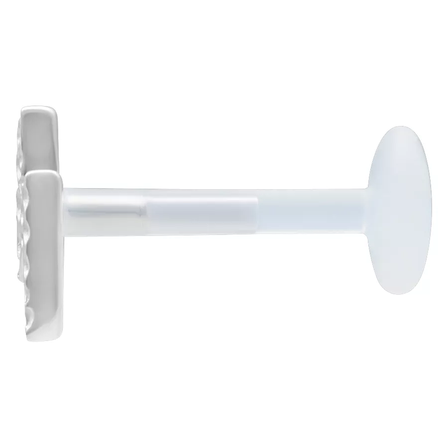 Silbernes Labret mit Push Fit Mechanismus, Länge 11,0 mm, auf weißem Hintergrund