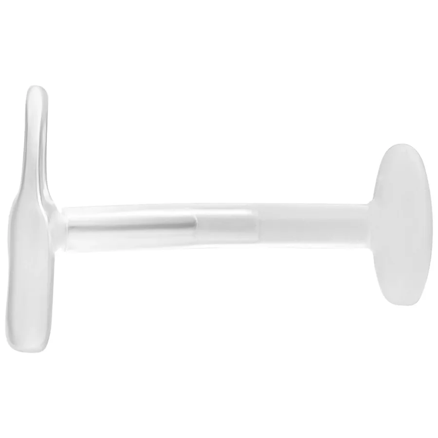 Silbernes Labret-Piercing mit Push Fit und 5,0 mm Platte auf weißem Hintergrund