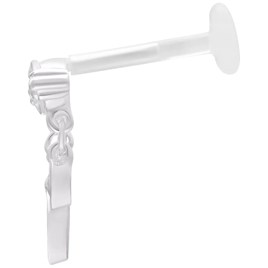 Silbernes Labret mit Push Fit System, 5,0 mm Länge auf weißem Hintergrund