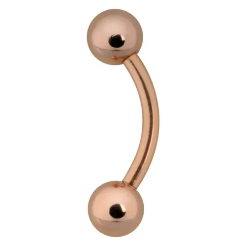 Bauchnabelpiercing in Roségold mit zwei Kugeln auf weißem Hintergrund