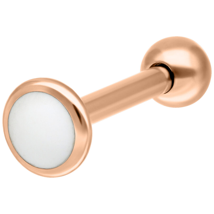 Roségoldenes Labret aus Titan mit Außengewinde auf weißem Hintergrund
