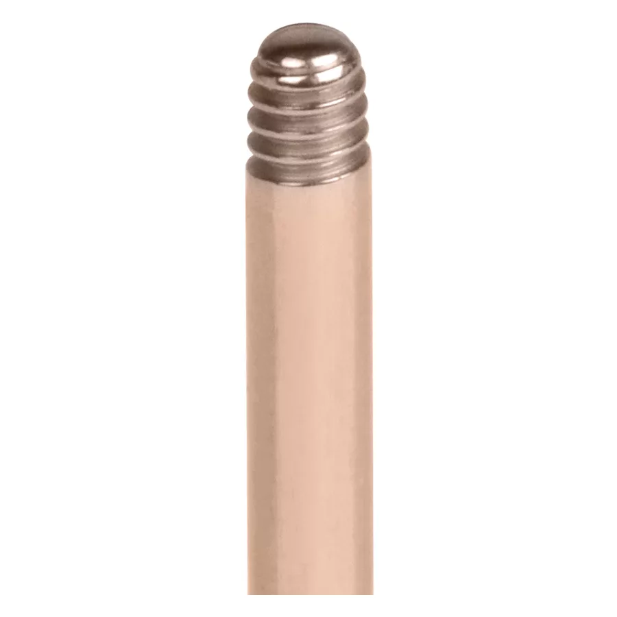 Roségoldenes Titan Labret mit Außengewinde Nahaufnahme eines roségoldenen Labrets aus Titan mit Außengewinde auf weißem Hintergrund