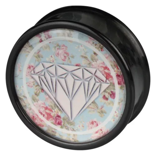 Schwarzer Plug mit mintfarbenem Hintergrund und Diamantmotiv