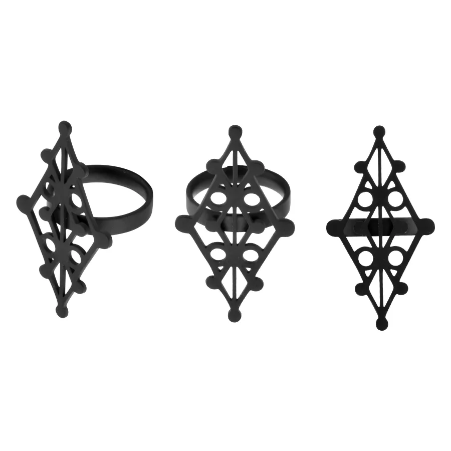 Schwarzer Witchcraft Rune Ring 18,0 mm Schwarzer Rune Ring aus Chirurgenstahl, Ringgröße 18,0 mm, auf weißem Hintergrund