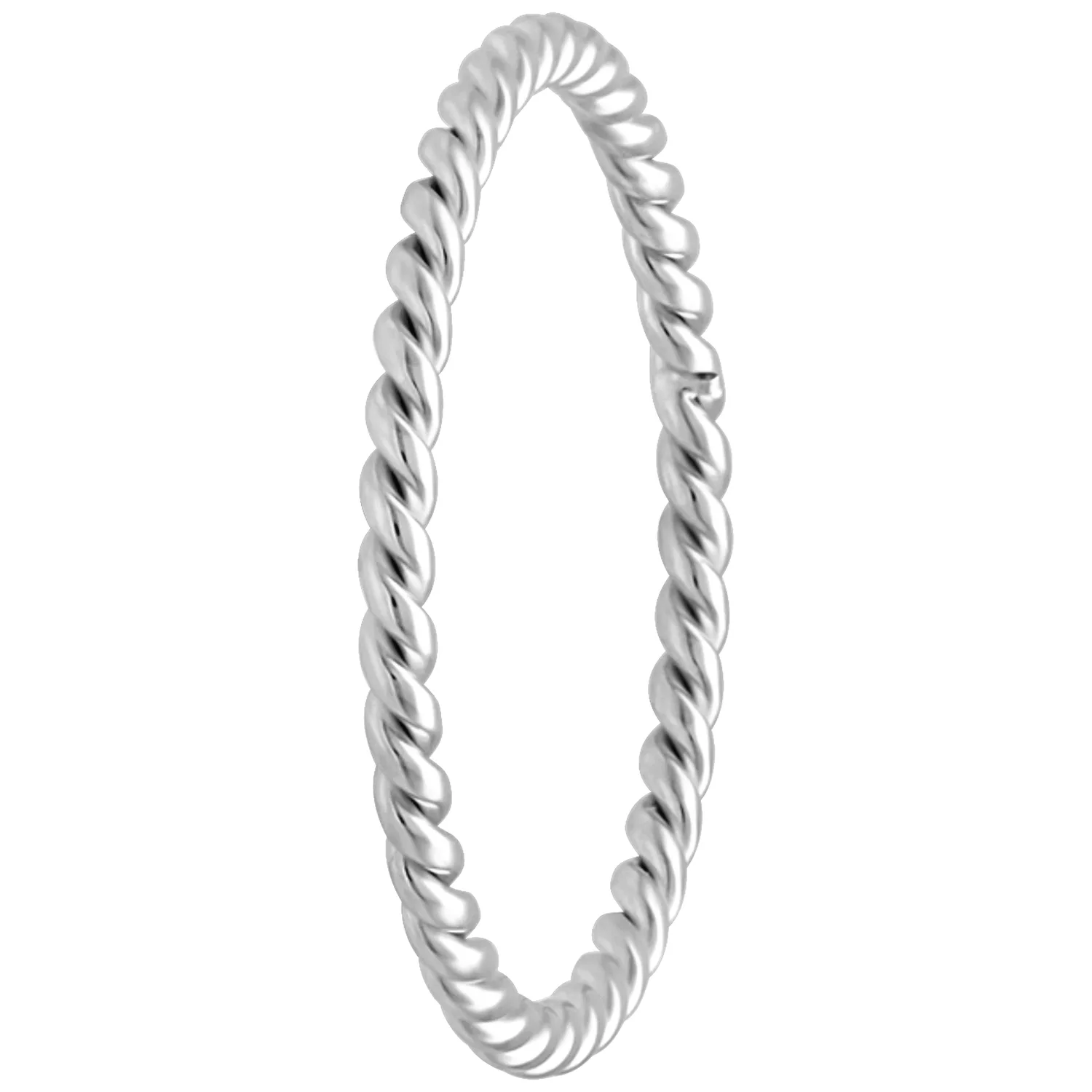 Silberner Twisted Ring aus Chirurgenstahl 17 mm Eleganter silberner Twisted Ring aus Chirurgenstahl 316L auf weißem Hintergrund