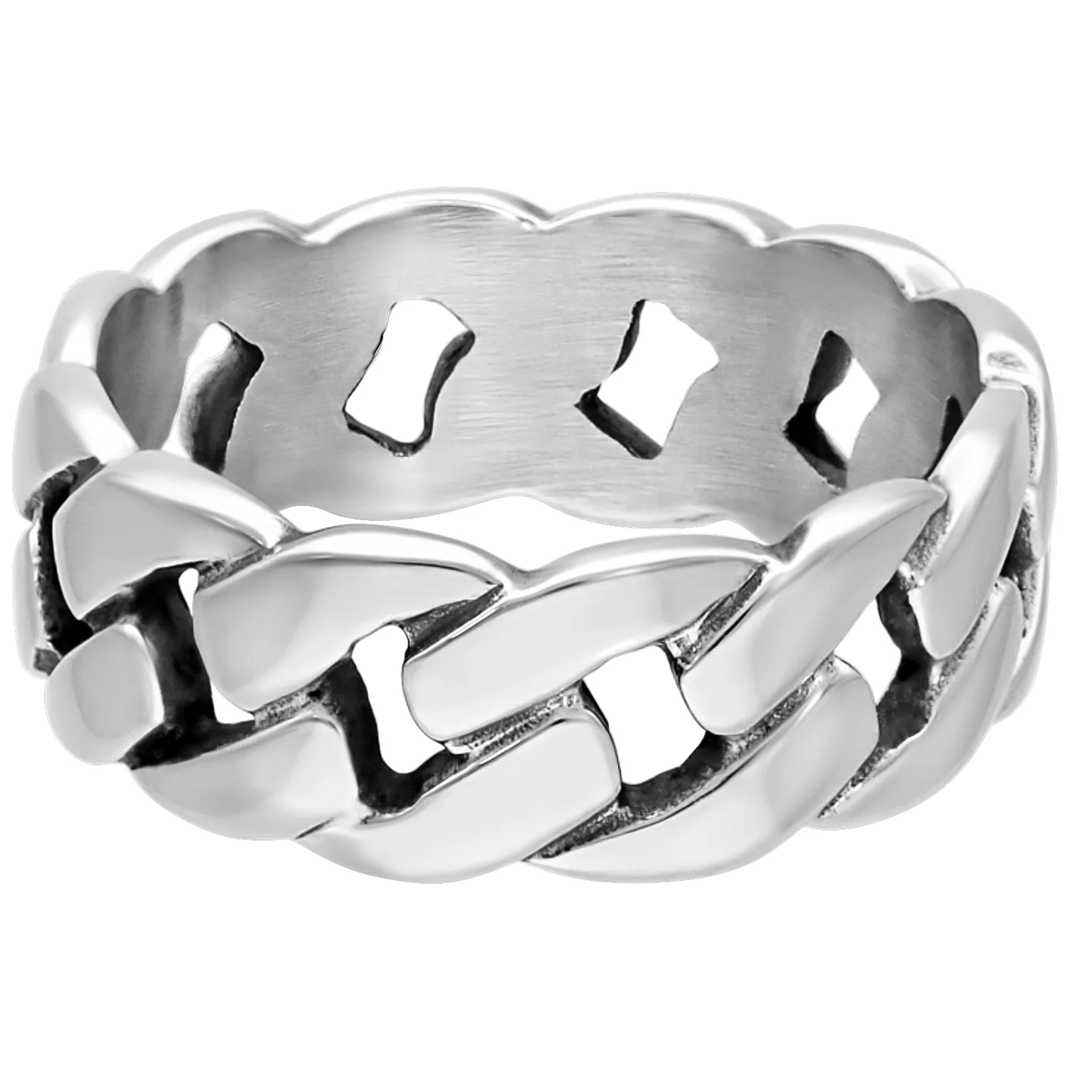 Chunky Ring aus Chirurgenstahl in Silber Silberner Chunky Ring aus Chirurgenstahl 316L auf weißem Hintergrund