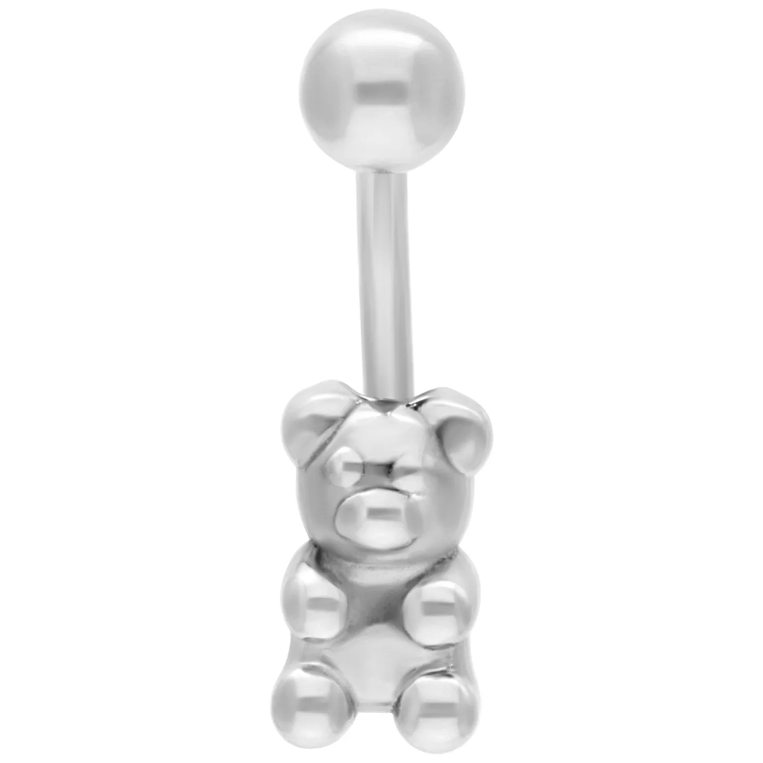 Silbernes Gummi Bear Bananabell Piercing Silbernes Bauchnabelpiercing mit Bärchenanhänger auf weißem Hintergrund