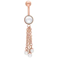Roségoldenes Bauchnabelpiercing mit Perlenanhänger Roségoldenes Bauchnabelpiercing mit Perlenanhänger, Länge 10 mm, auf weißem Hintergrund