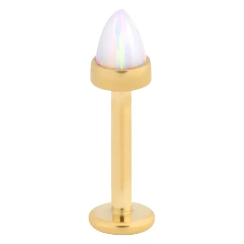 Goldenes Labret mit weißem Opal-Cone auf weißem Hintergrund