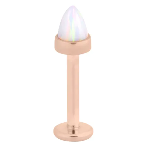 Labret mit roségoldenem Metall und weißem Opal auf weißem Hintergrund