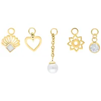 Fünfteiliges Piercing-Set aus goldfarbenem Chirurgenstahl mit Perlenanhänger und Herzmotiv