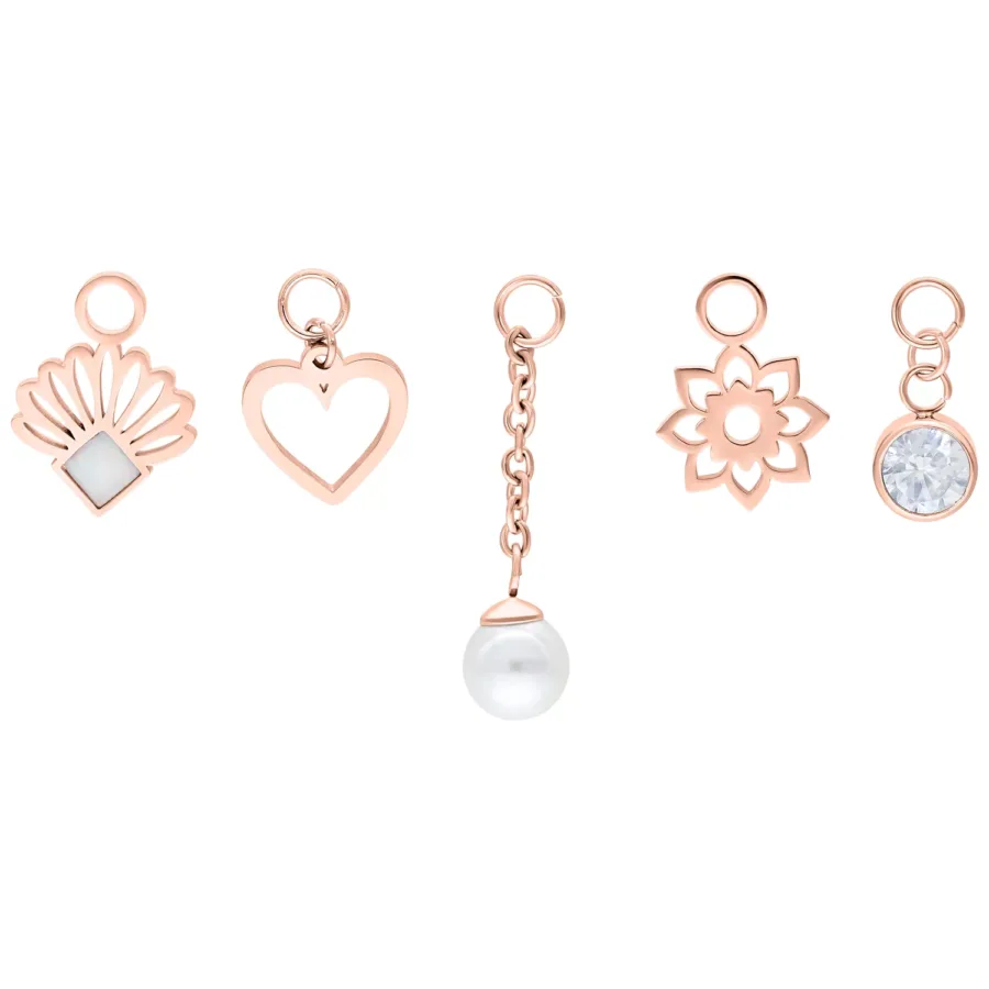 Roségoldene Bauchnabel Piercings mit Herz, Blume und Perle