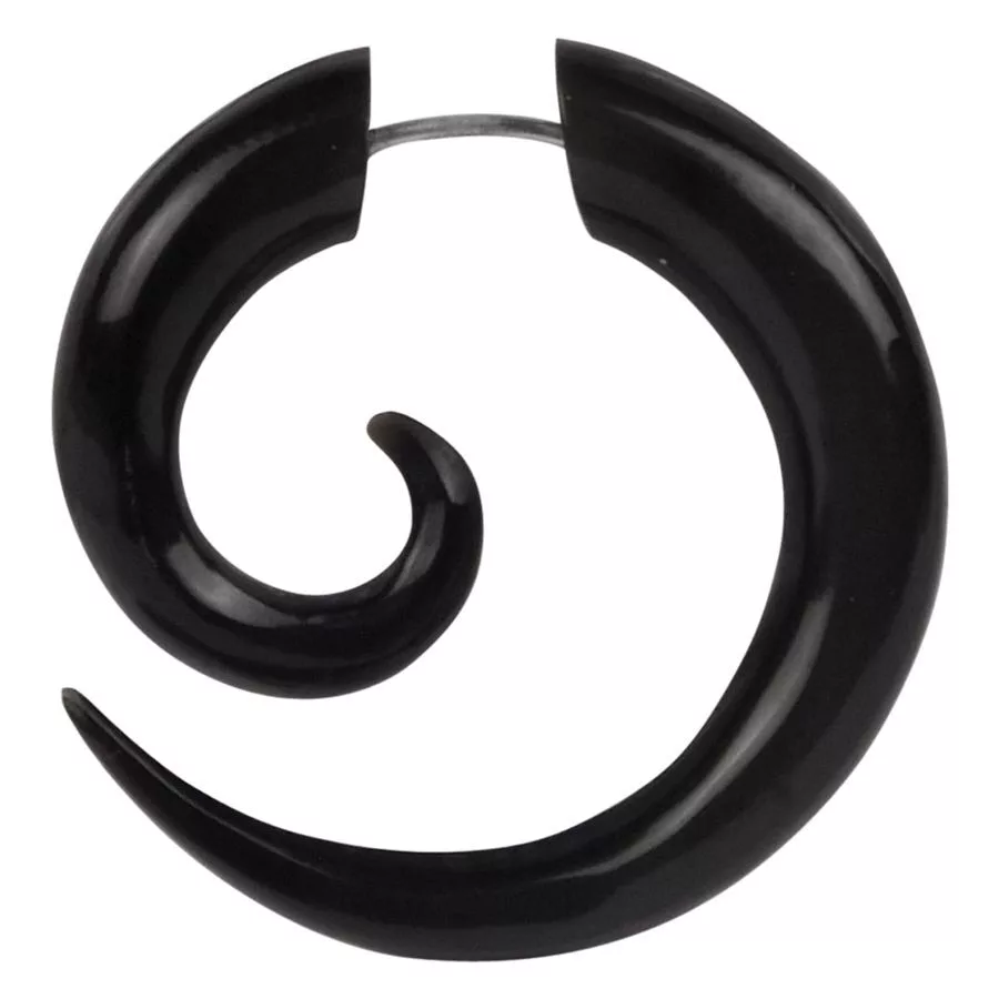 Schwarzer Spiral-Ohrstecker aus Horn, 1.6 mm Stärke, auf weißem Hintergrund