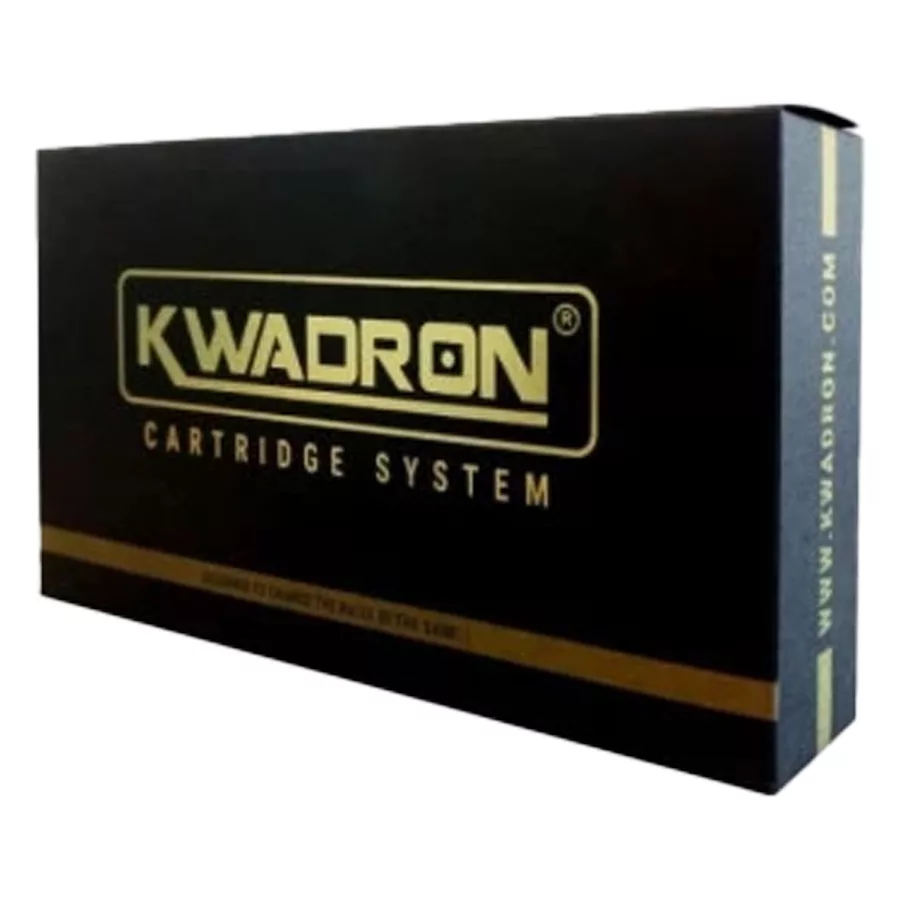 Schwarze Kwadron Verpackung mit goldener Aufschrift auf weißem Hintergrund