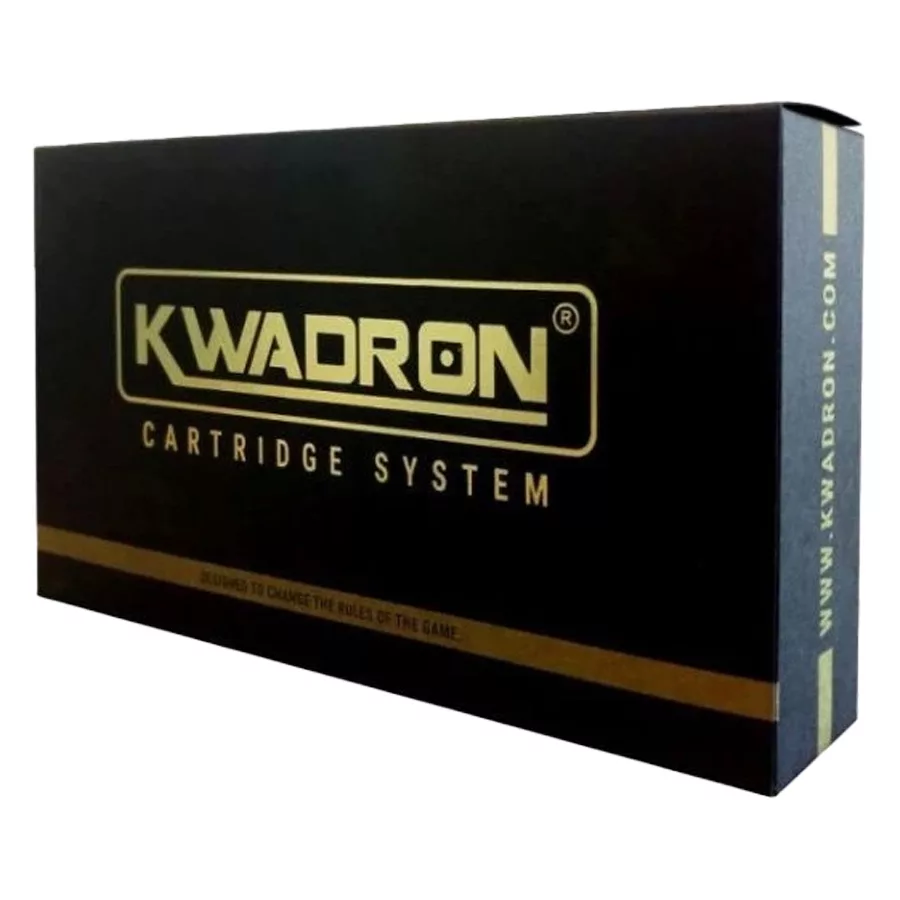 Kwadron Soft Edge Magnum Cartridges Box Schwarze Box mit goldener Kwadron-Aufschrift auf weißem Hintergrund