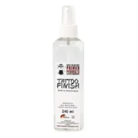 Transparente 240 ml Sprühflasche mit Tattoofinish-Logo auf weißem Hintergrund