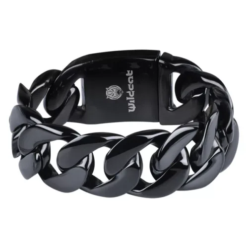 Schwarzes geflochtenes Armband aus Chirurgenstahl, Länge 190 mm, auf weißem Hintergrund