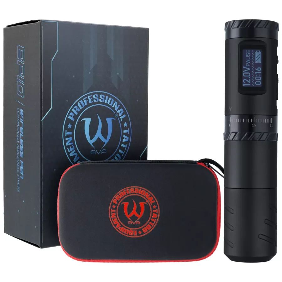 Schwarze kabellose Tattoo Pen Maschine mit Etui und Verpackung