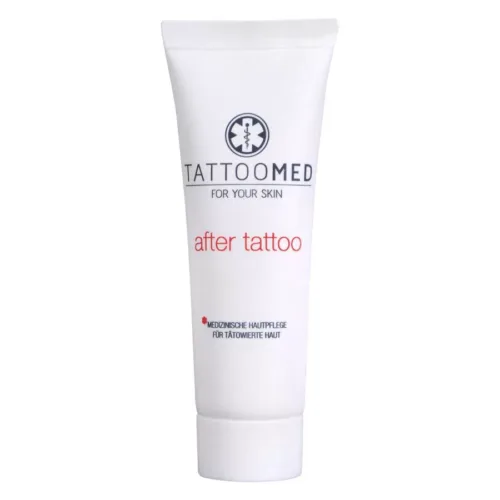 Weiße Tube TattooMed® after tattoo 25 ml auf weißem Hintergrund