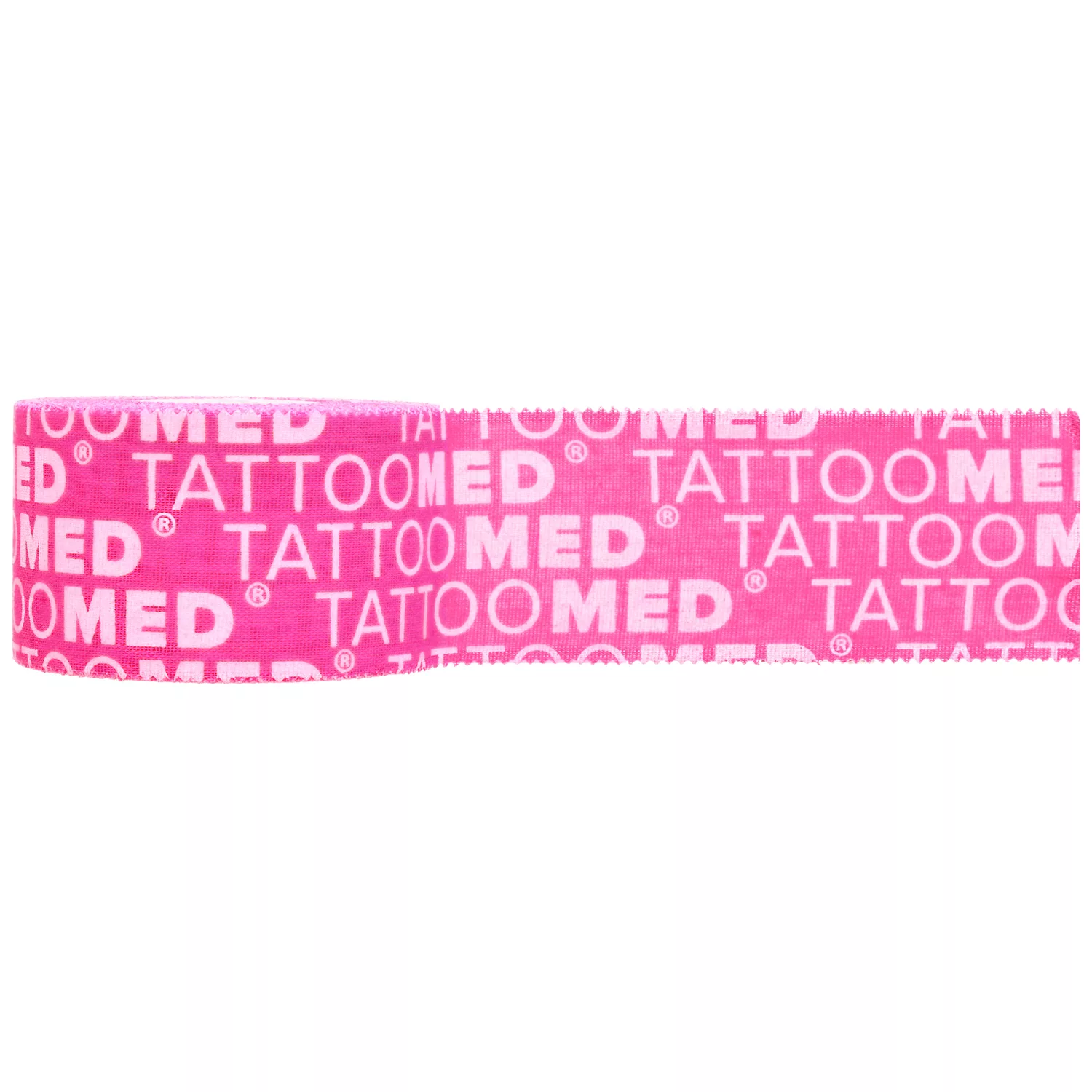 Pinkes Tattoomed Pro Tape, 5m lang, mit weißem Schriftzug auf weißem Hintergrund