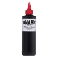 Schwarze Tattoofarbe Flasche 240ml mit rotem Deckel auf weißem Hintergrund