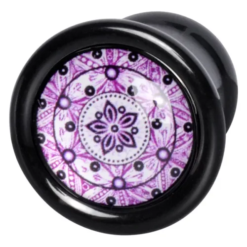 Schwarzer Plug mit violettem Blumenmuster, Größe 6,0 mm