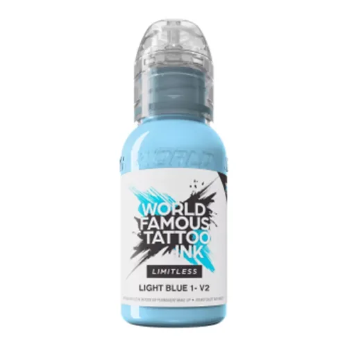 Flasche World Famous Ink Limitless Light Blue auf weißem Hintergrund