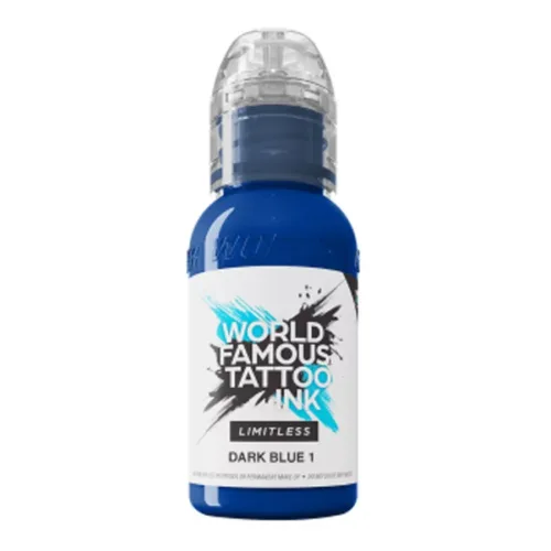 Dunkelblaue Tätowierfarbe, 30ml Flasche auf weißem Hintergrund