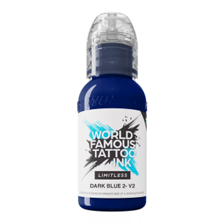 Tattoo Tinte Limitless Dunkelblau 30ml Flasche World Famous Ink Limitless Dunkelblau 2 V2 auf weißem Hintergrund