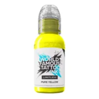 Flasche World Famous Ink Limitless Pure Yellow auf weißem Hintergrund