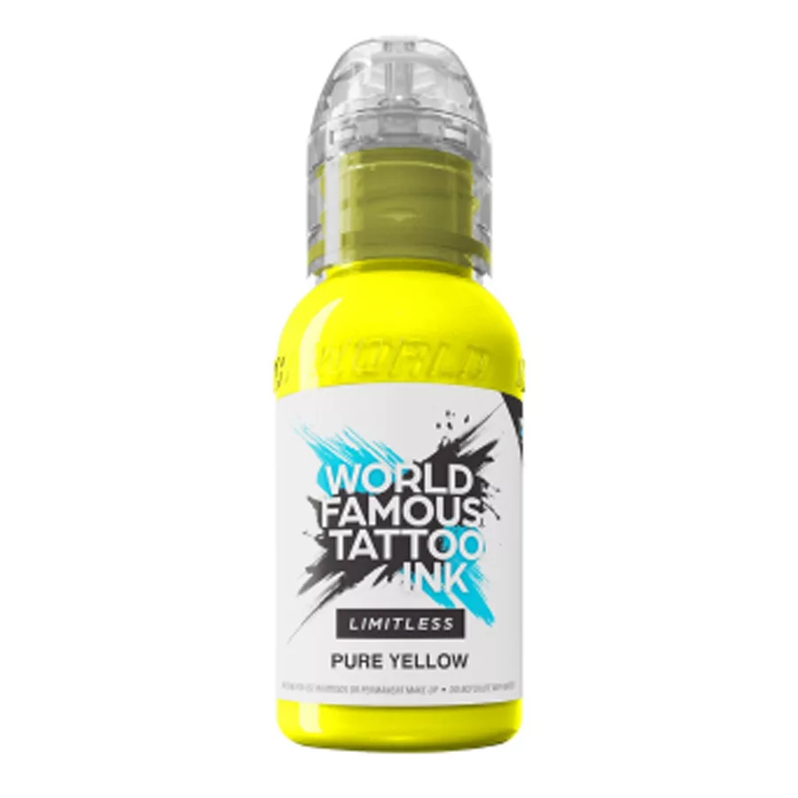 World Famous Ink Limitless Pure Yellow 30ml Flasche World Famous Ink Limitless Pure Yellow auf weißem Hintergrund
