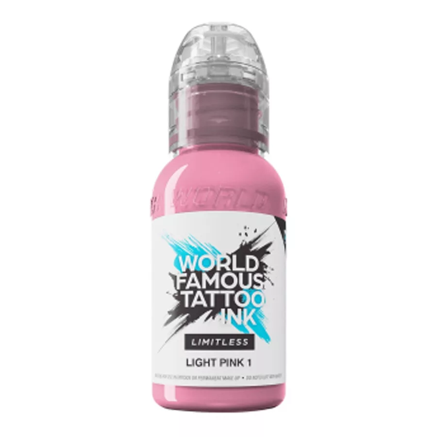 World Famous Ink Light Pink Tattoo Farbe 30ml Flasche World Famous Ink Limitless Light Pink Tattoo Farbe auf weißem Hintergrund