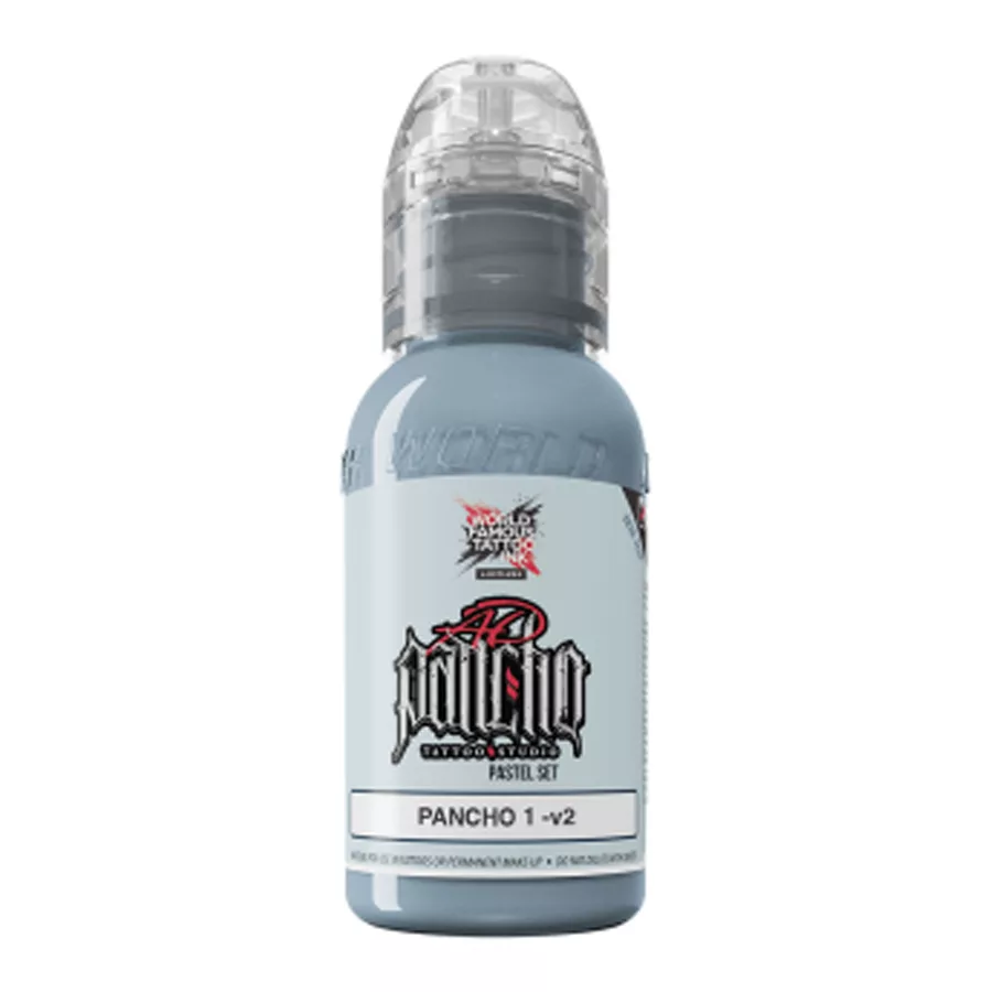 World Famous Ink Pastel Grau 30ml Flasche Graue Tattoofarbe in 30ml Flasche vor weißem Hintergrund