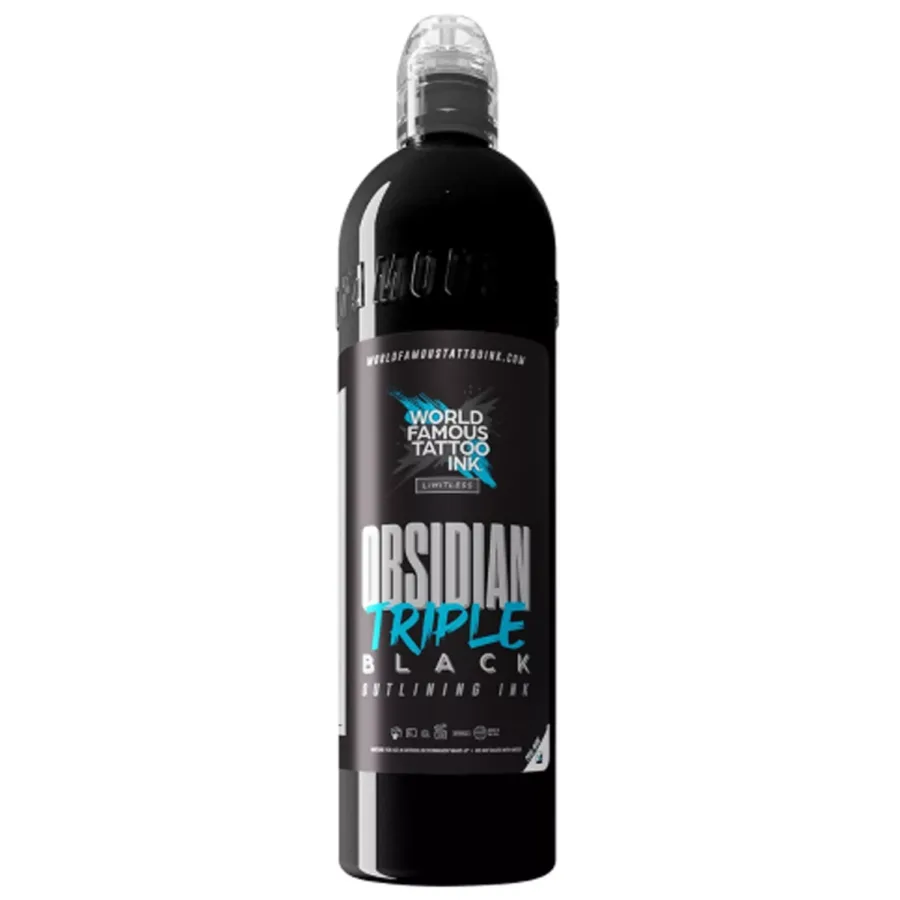 Schwarze Flasche World Famous Ink Limitless Obsidian auf weißem Hintergrund