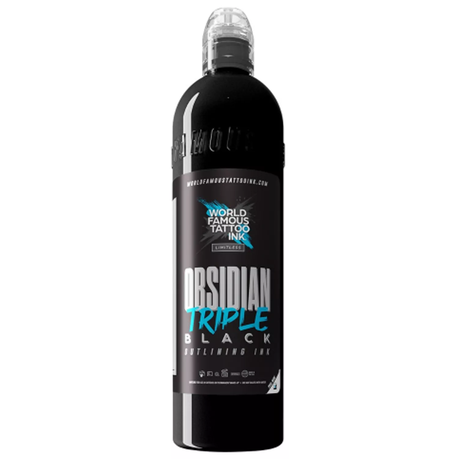 World Famous Ink Limitless Obsidian Schwarz 240 ml Schwarze Flasche World Famous Ink Limitless Obsidian auf weißem Hintergrund
